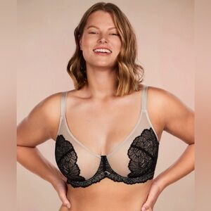 NWT HSIA Blossom Nude/Black Unlined Lace Minimizer Bra 34DDD/F